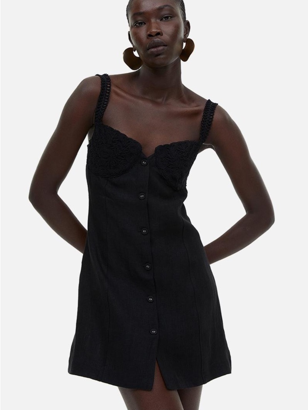 H&M APPLIQUÉD LINEN MINI DRESS - Picture 2 of 3